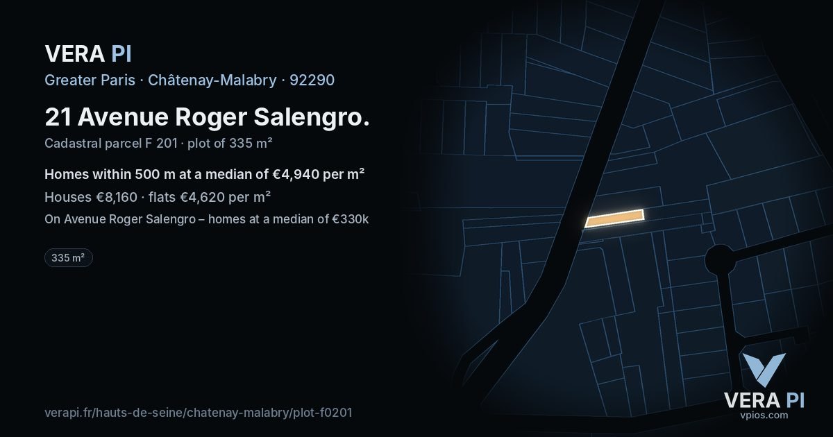 21 Avenue Roger Salengro, Châtenay-Malabry at night – the plot lit, the parcels around coloured by the prices near them