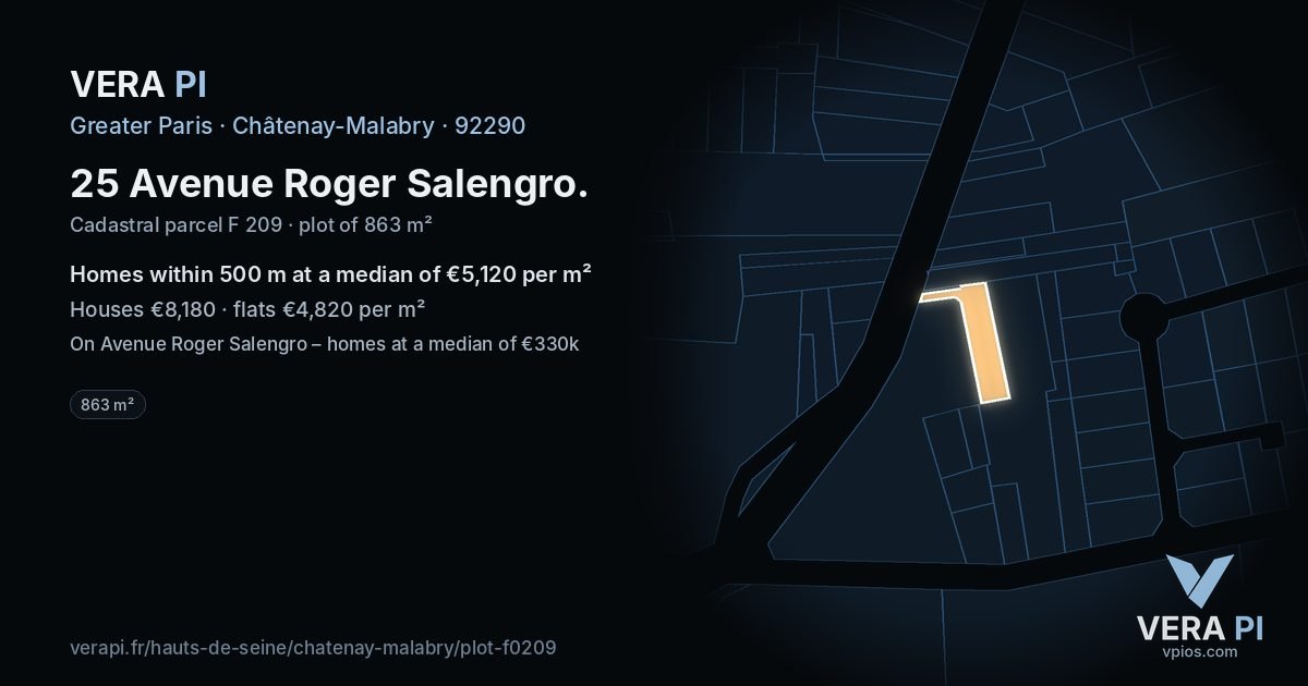 25 Avenue Roger Salengro, Châtenay-Malabry at night – the plot lit, the parcels around coloured by the prices near them