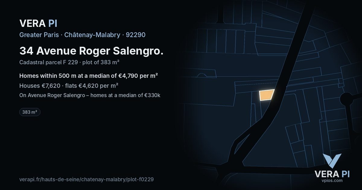 34 Avenue Roger Salengro, Châtenay-Malabry at night – the plot lit, the parcels around coloured by the prices near them