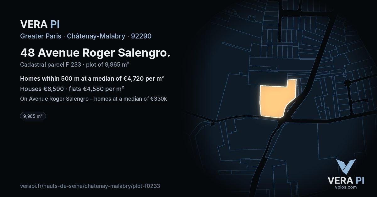 48 Avenue Roger Salengro, Châtenay-Malabry at night – the plot lit, the parcels around coloured by the prices near them