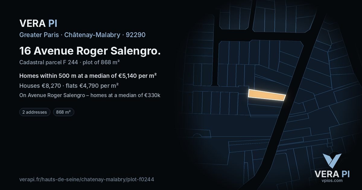 16 Avenue Roger Salengro, Châtenay-Malabry at night – the plot lit, the parcels around coloured by the prices near them