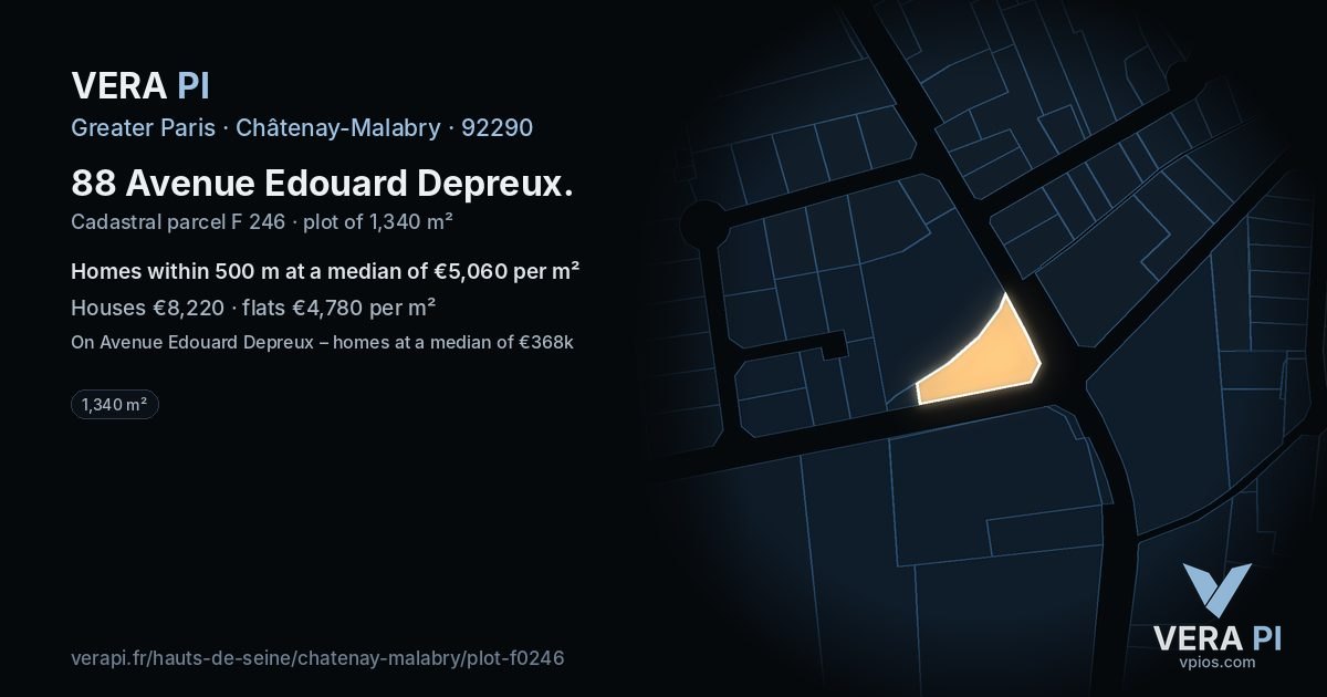 88 Avenue Edouard Depreux, Châtenay-Malabry at night – the plot lit, the parcels around coloured by the prices near them