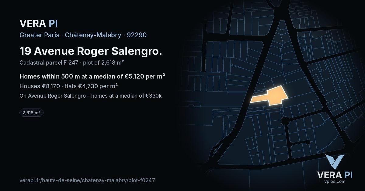 19 Avenue Roger Salengro, Châtenay-Malabry at night – the plot lit, the parcels around coloured by the prices near them