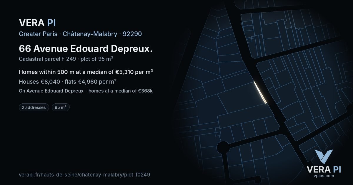 66 Avenue Edouard Depreux, Châtenay-Malabry at night – the plot lit, the parcels around coloured by the prices near them