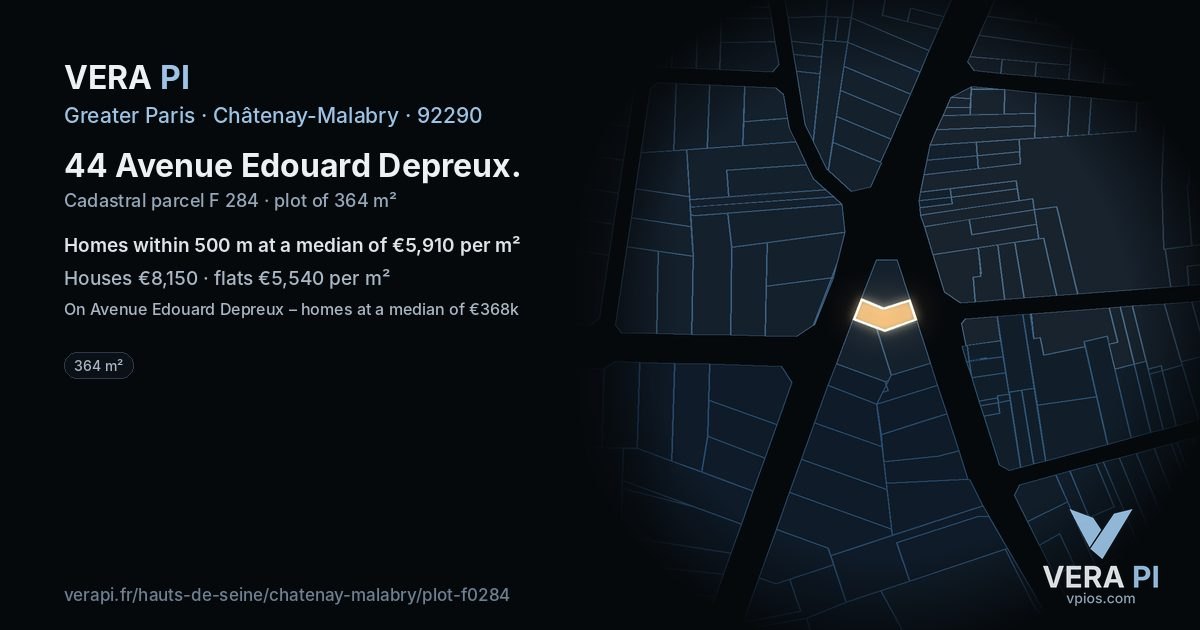 44 Avenue Edouard Depreux, Châtenay-Malabry at night – the plot lit, the parcels around coloured by the prices near them