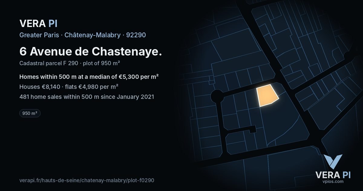 6 Avenue de Chastenaye, Châtenay-Malabry at night – the plot lit, the parcels around coloured by the prices near them