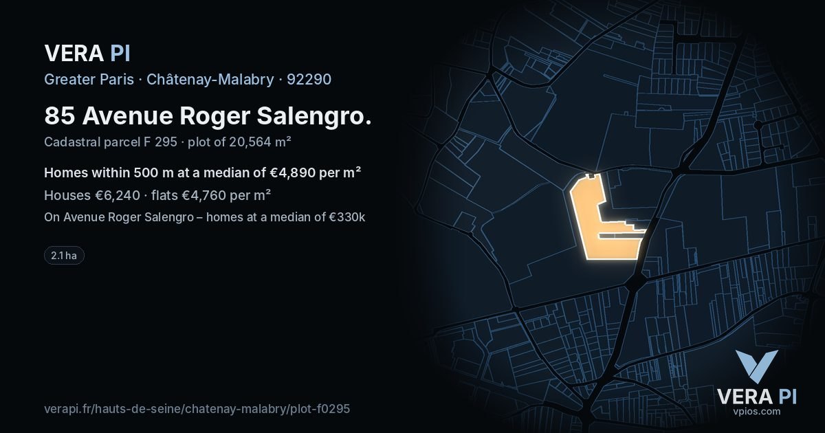 85 Avenue Roger Salengro, Châtenay-Malabry at night – the plot lit, the parcels around coloured by the prices near them