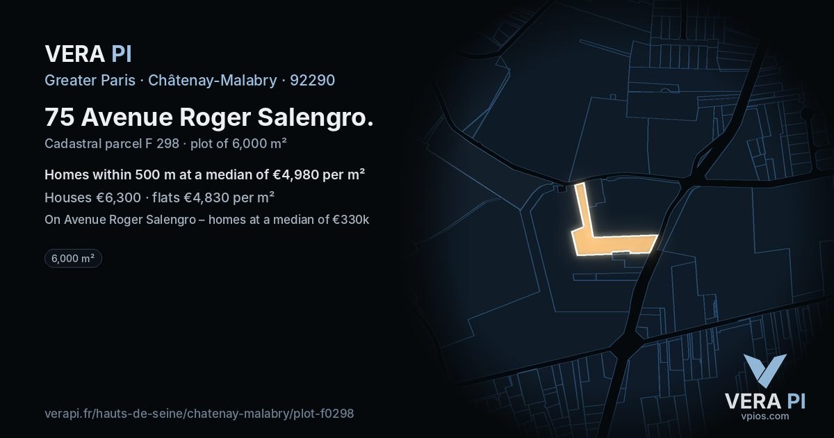 75 Avenue Roger Salengro, Châtenay-Malabry at night – the plot lit, the parcels around coloured by the prices near them