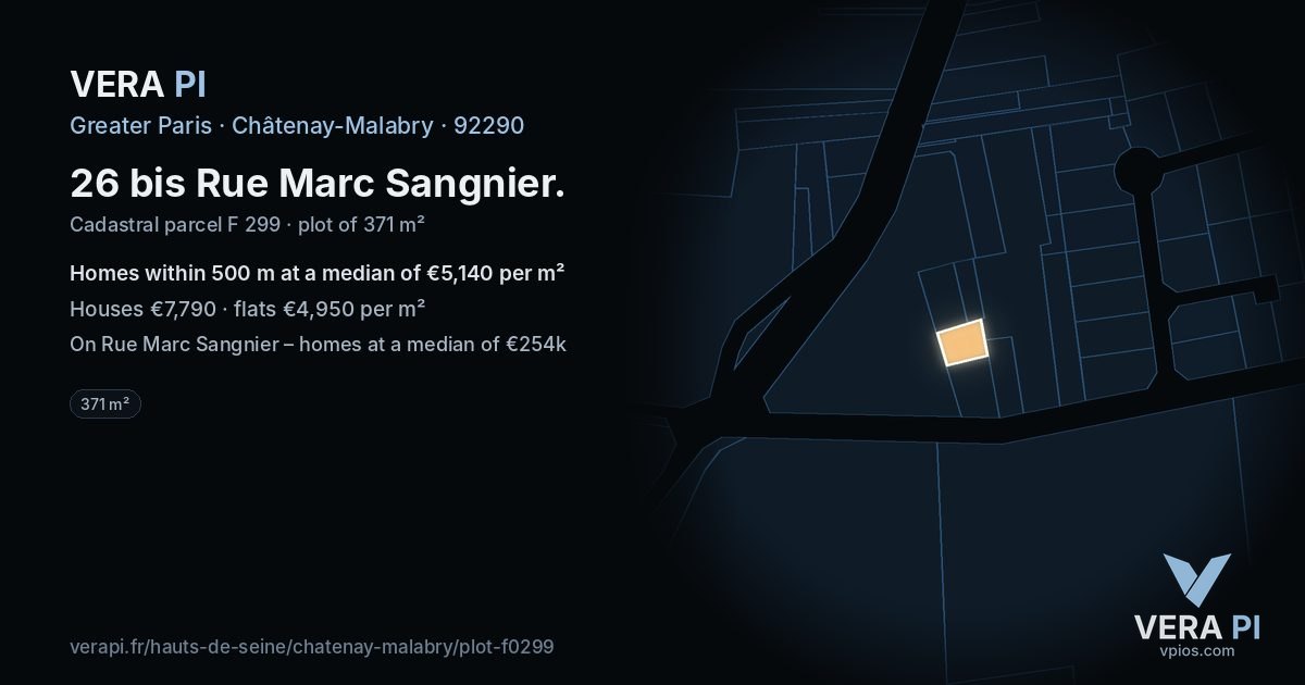 26 bis Rue Marc Sangnier, Châtenay-Malabry at night – the plot lit, the parcels around coloured by the prices near them