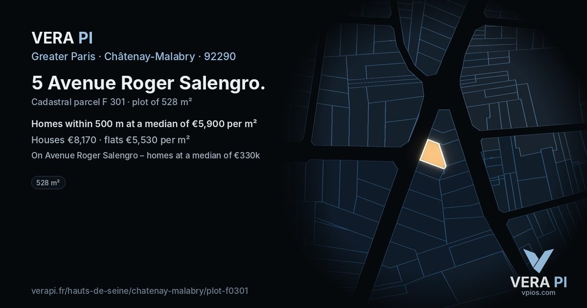5 Avenue Roger Salengro, Châtenay-Malabry at night – the plot lit, the parcels around coloured by the prices near them