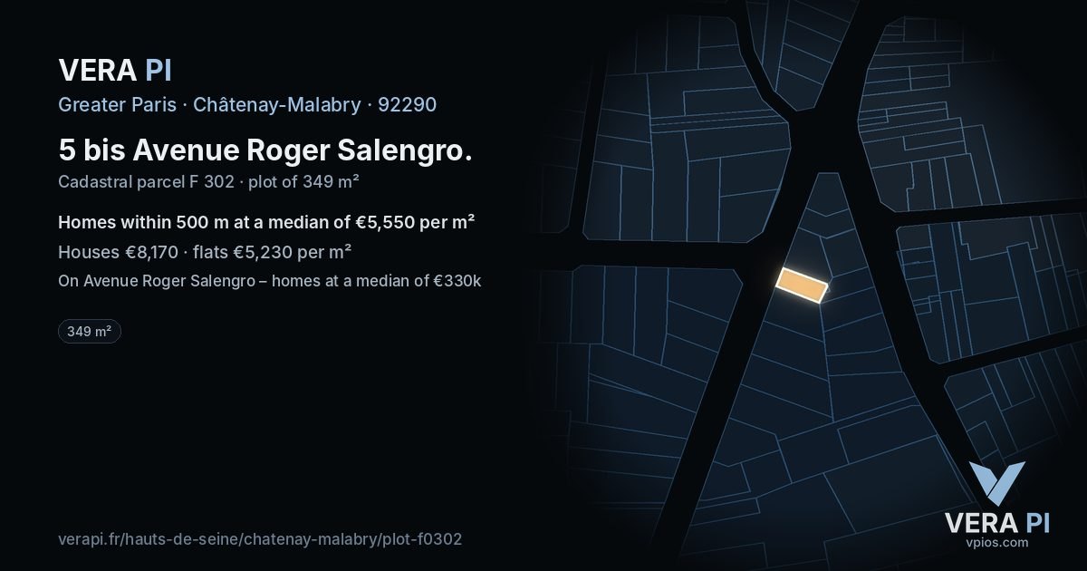 5 bis Avenue Roger Salengro, Châtenay-Malabry at night – the plot lit, the parcels around coloured by the prices near them