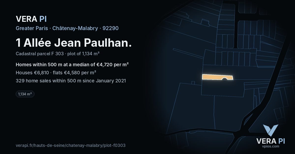 1 Allée Jean Paulhan, Châtenay-Malabry at night – the plot lit, the parcels around coloured by the prices near them