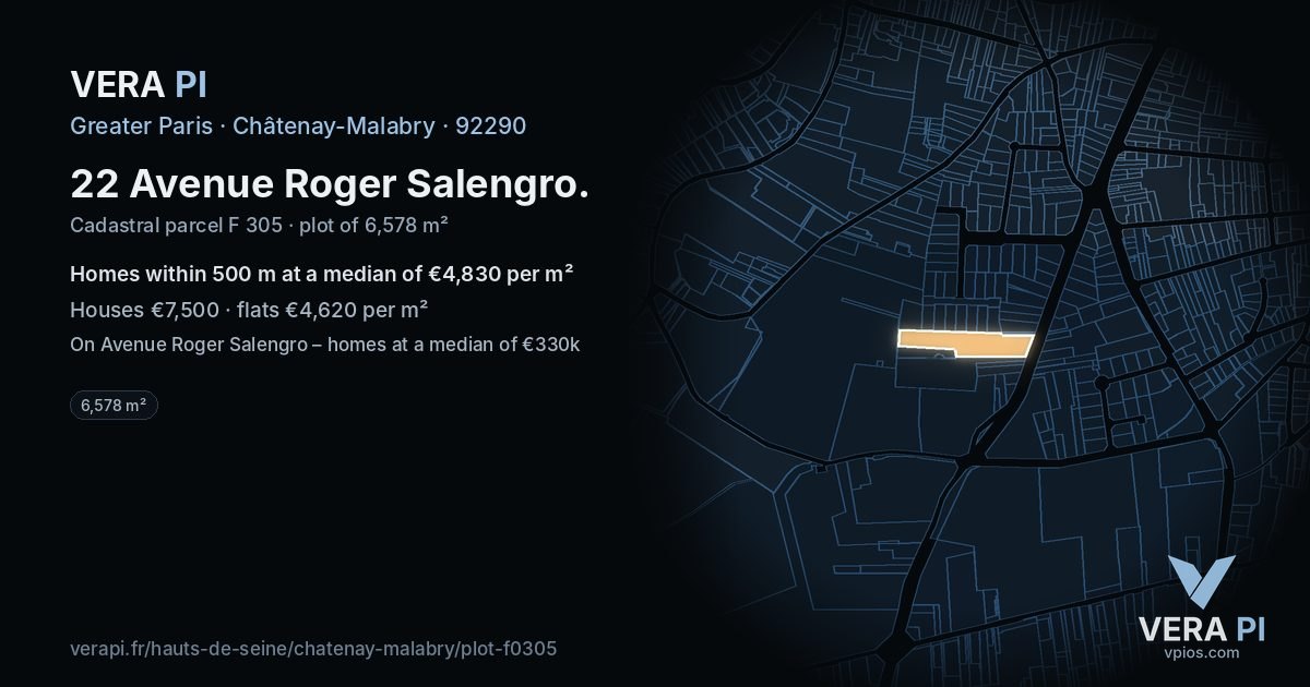 22 Avenue Roger Salengro, Châtenay-Malabry at night – the plot lit, the parcels around coloured by the prices near them