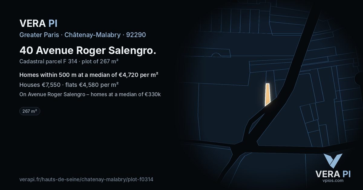 40 Avenue Roger Salengro, Châtenay-Malabry at night – the plot lit, the parcels around coloured by the prices near them