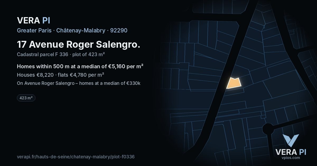 17 Avenue Roger Salengro, Châtenay-Malabry at night – the plot lit, the parcels around coloured by the prices near them