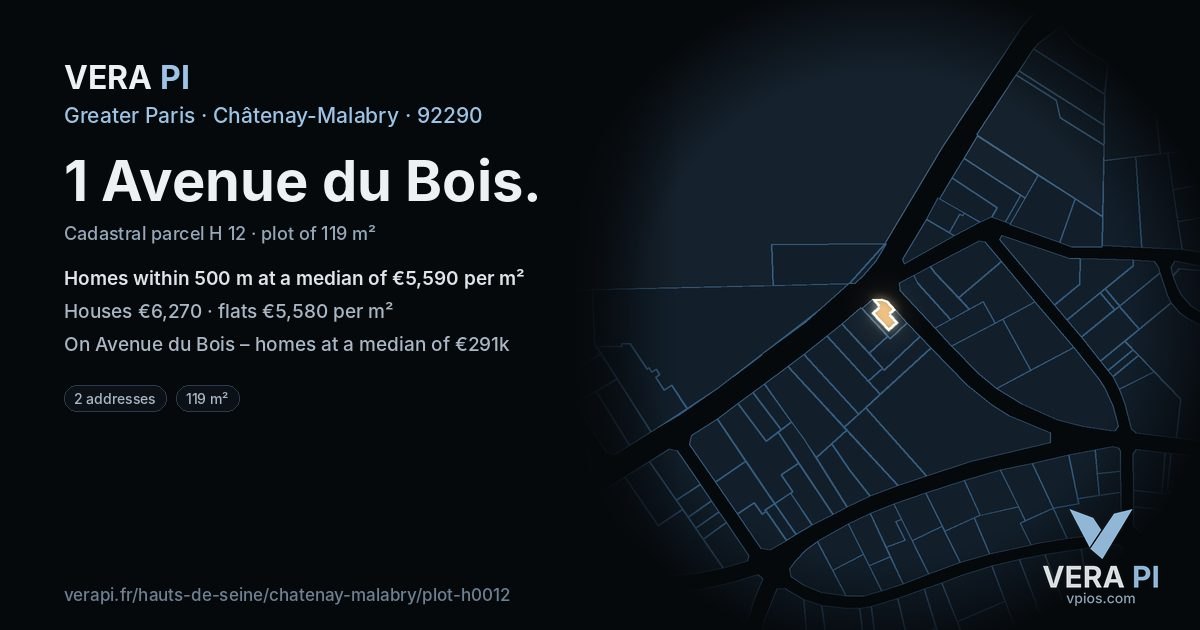 1 Avenue du Bois, Châtenay-Malabry at night – the plot lit, the parcels around coloured by the prices near them