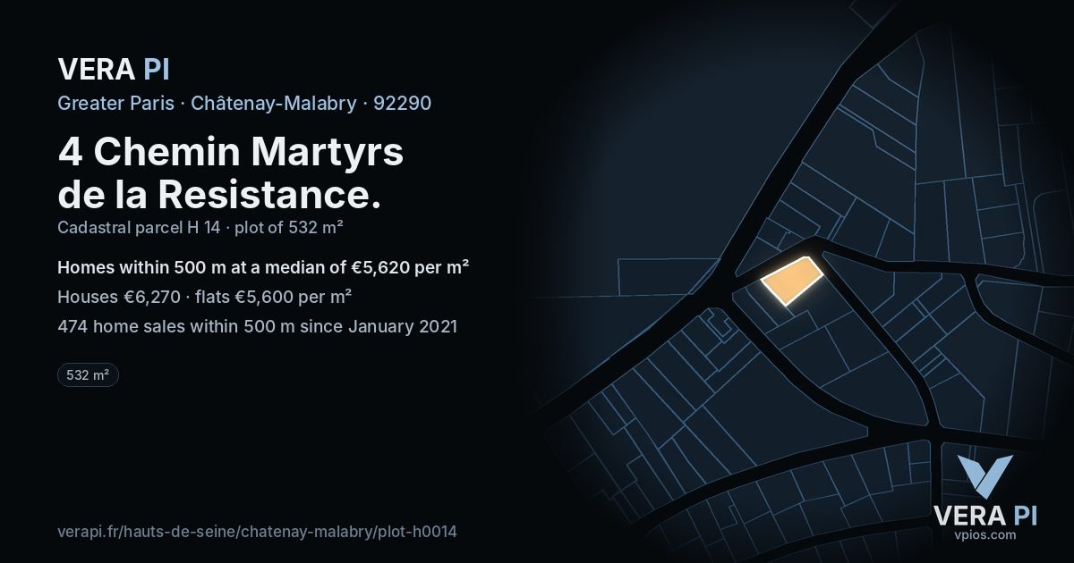 4 Chemin Martyrs de la Resistance, Châtenay-Malabry at night – the plot lit, the parcels around coloured by the prices near them