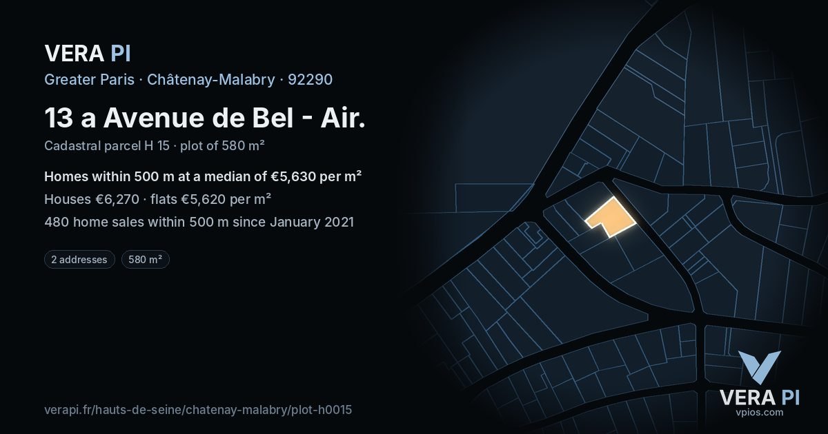 13 a Avenue de Bel - Air, Châtenay-Malabry at night – the plot lit, the parcels around coloured by the prices near them