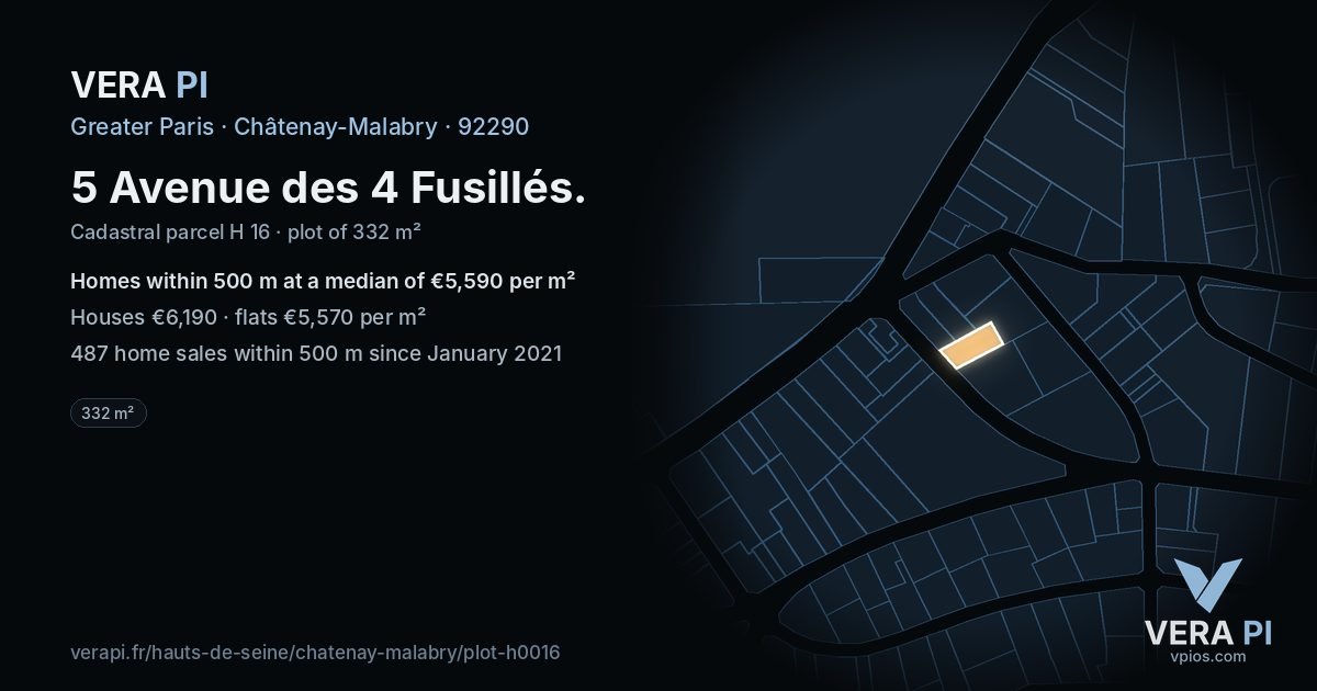 5 Avenue des 4 Fusillés, Châtenay-Malabry at night – the plot lit, the parcels around coloured by the prices near them