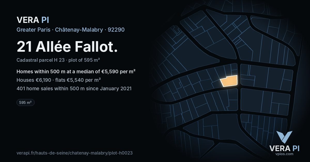 21 Allée Fallot, Châtenay-Malabry at night – the plot lit, the parcels around coloured by the prices near them