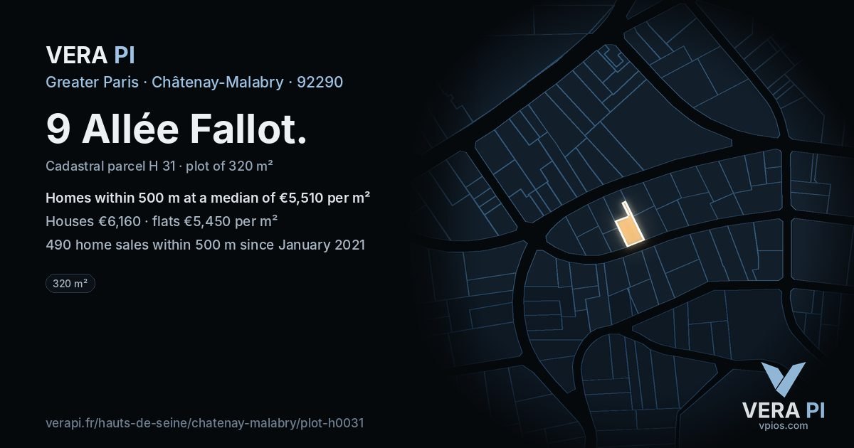 9 Allée Fallot, Châtenay-Malabry at night – the plot lit, the parcels around coloured by the prices near them