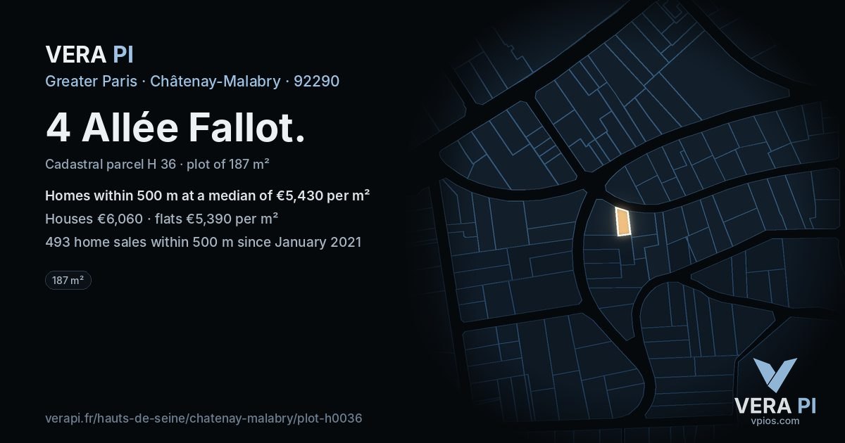 4 Allée Fallot, Châtenay-Malabry at night – the plot lit, the parcels around coloured by the prices near them