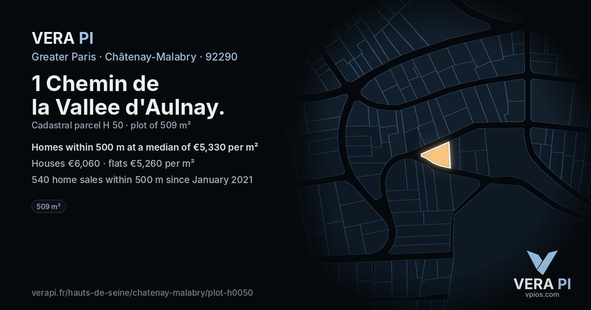 1 Chemin de la Vallee d'Aulnay, Châtenay-Malabry at night – the plot lit, the parcels around coloured by the prices near them