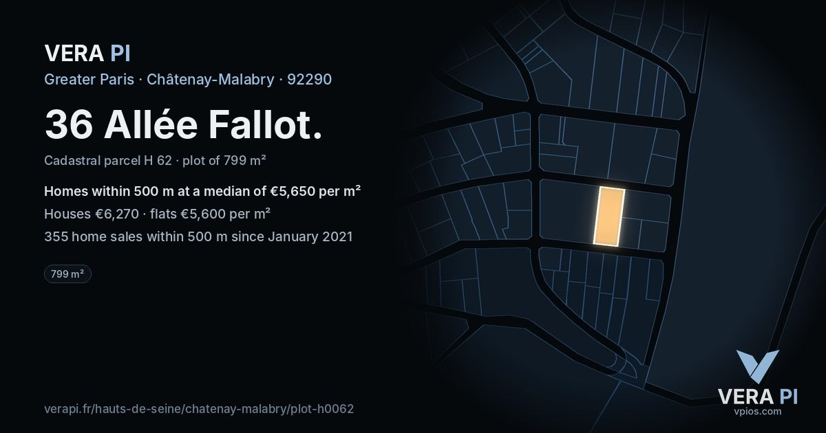 36 Allée Fallot, Châtenay-Malabry at night – the plot lit, the parcels around coloured by the prices near them