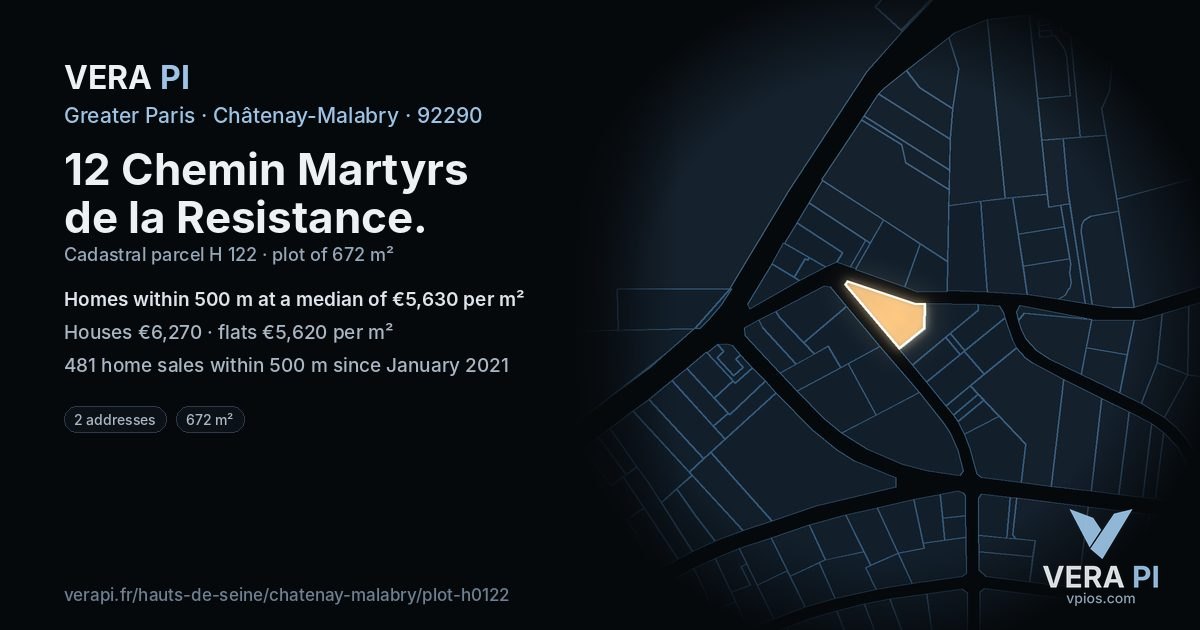 12 Chemin Martyrs de la Resistance, Châtenay-Malabry at night – the plot lit, the parcels around coloured by the prices near them