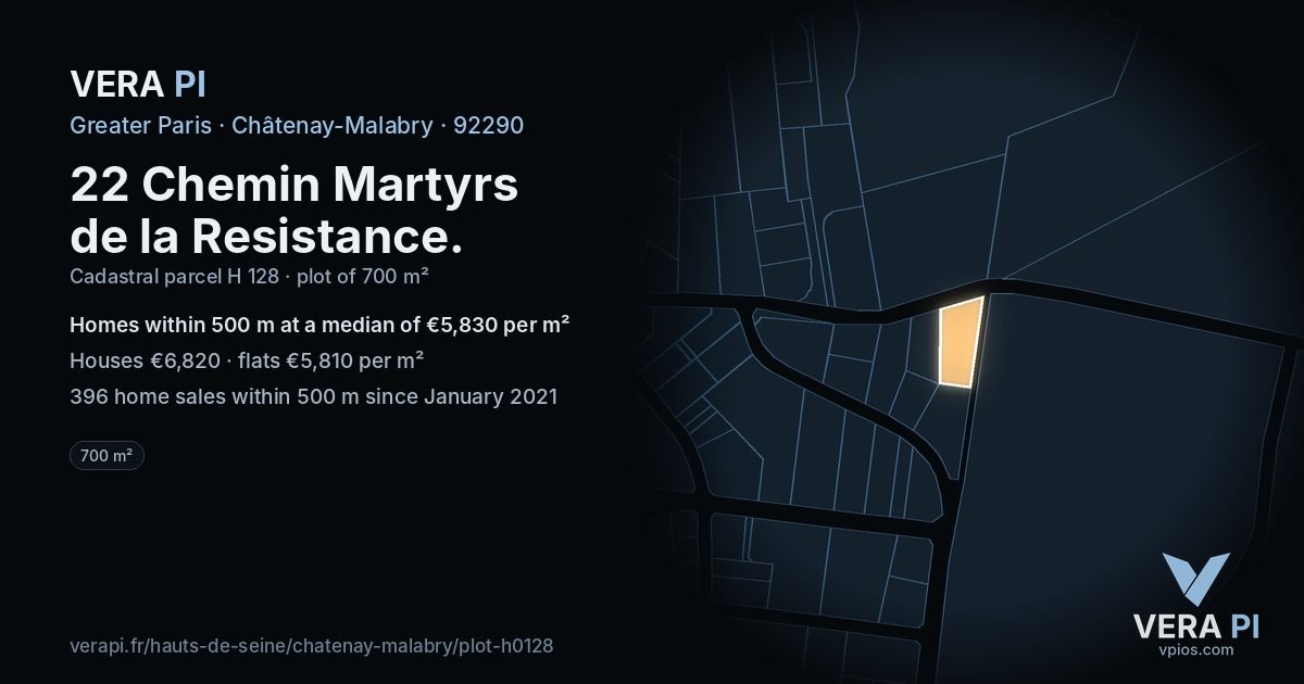22 Chemin Martyrs de la Resistance, Châtenay-Malabry at night – the plot lit, the parcels around coloured by the prices near them