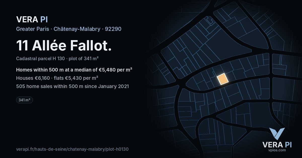 11 Allée Fallot, Châtenay-Malabry at night – the plot lit, the parcels around coloured by the prices near them