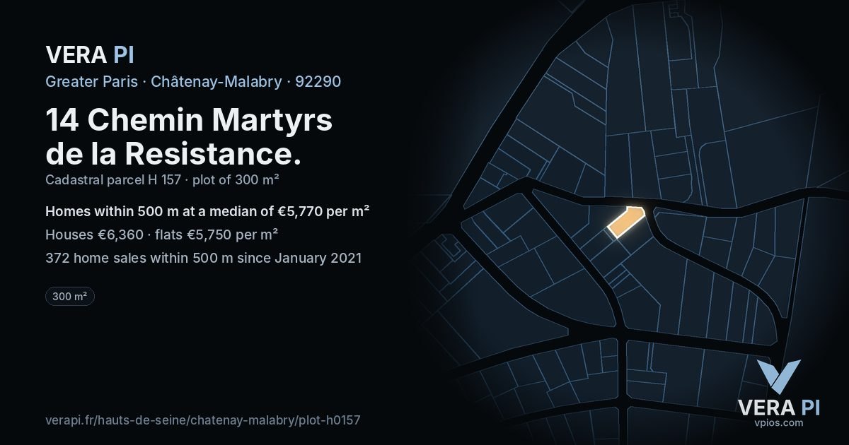 14 Chemin Martyrs de la Resistance, Châtenay-Malabry at night – the plot lit, the parcels around coloured by the prices near them
