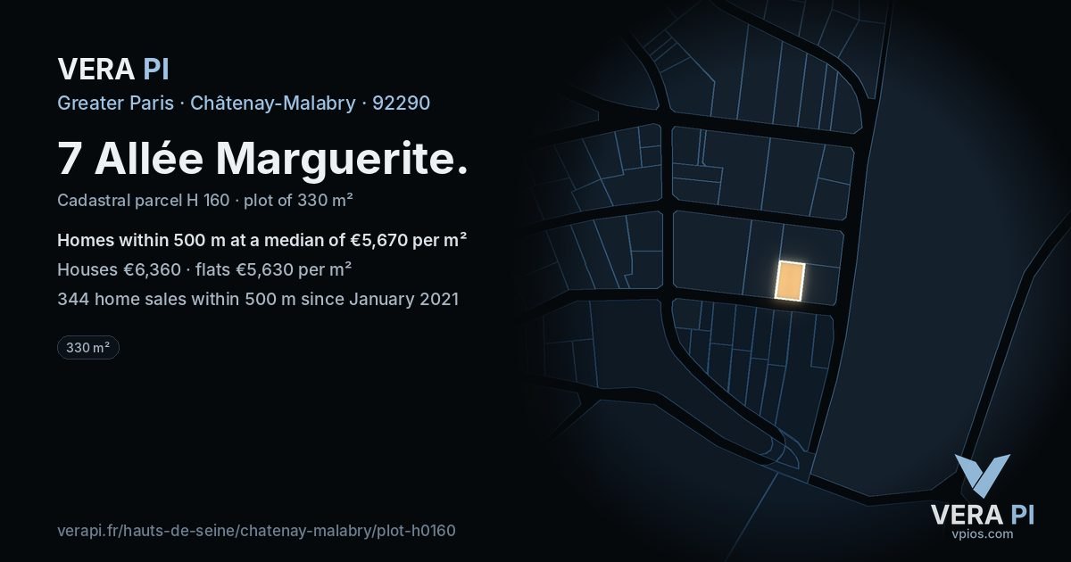 7 Allée Marguerite, Châtenay-Malabry at night – the plot lit, the parcels around coloured by the prices near them
