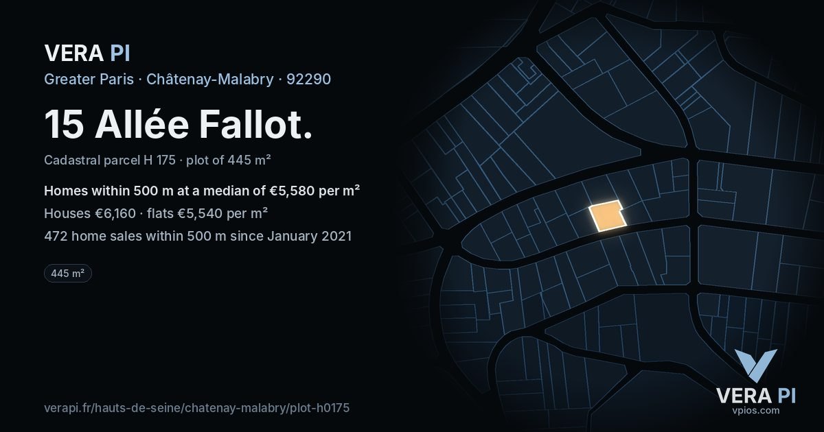 15 Allée Fallot, Châtenay-Malabry at night – the plot lit, the parcels around coloured by the prices near them