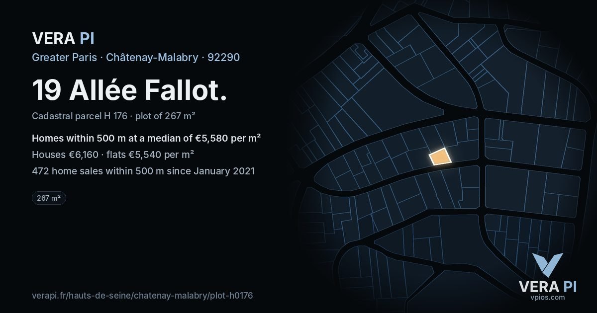 19 Allée Fallot, Châtenay-Malabry at night – the plot lit, the parcels around coloured by the prices near them