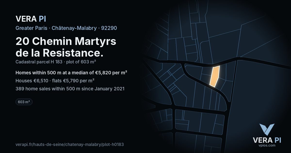 20 Chemin Martyrs de la Resistance, Châtenay-Malabry at night – the plot lit, the parcels around coloured by the prices near them