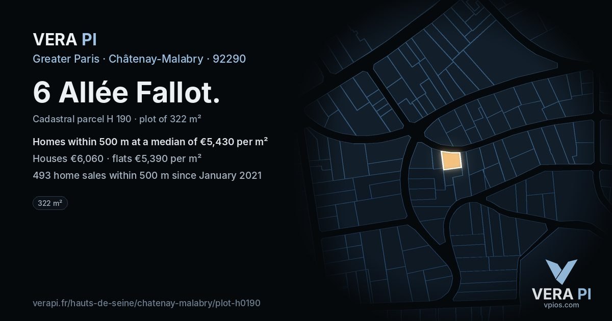 6 Allée Fallot, Châtenay-Malabry at night – the plot lit, the parcels around coloured by the prices near them