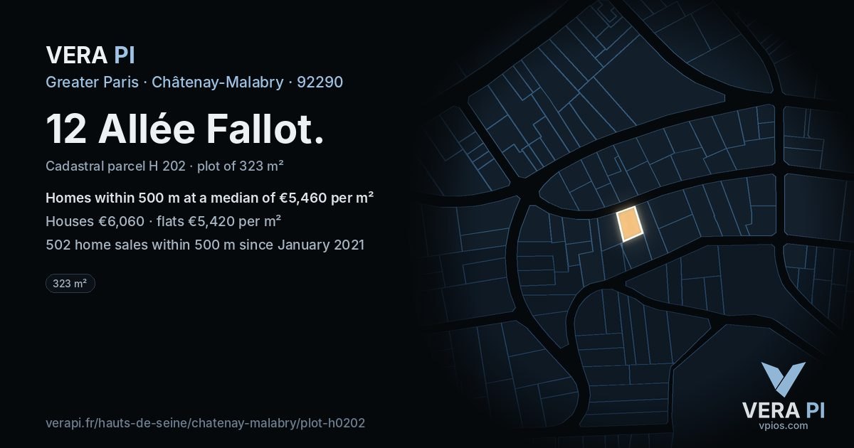 12 Allée Fallot, Châtenay-Malabry at night – the plot lit, the parcels around coloured by the prices near them