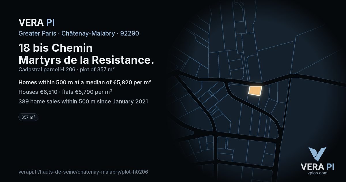 18 bis Chemin Martyrs de la Resistance, Châtenay-Malabry at night – the plot lit, the parcels around coloured by the prices near them