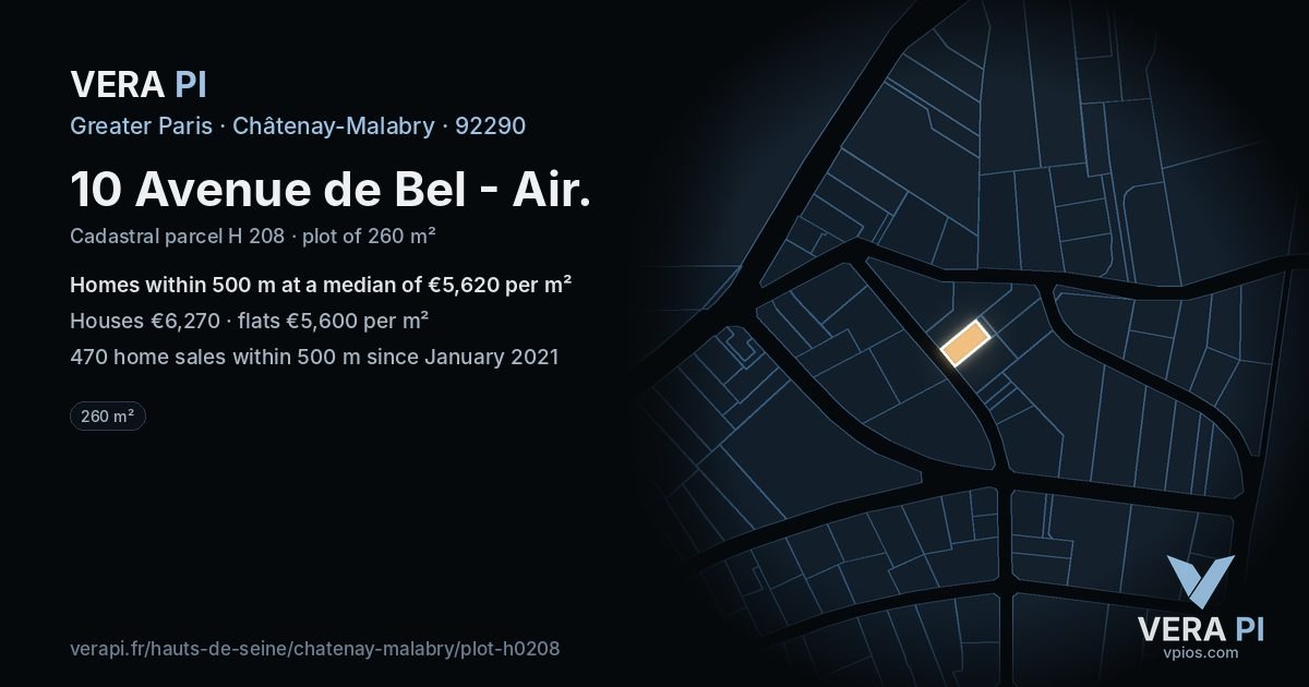 10 Avenue de Bel - Air, Châtenay-Malabry at night – the plot lit, the parcels around coloured by the prices near them