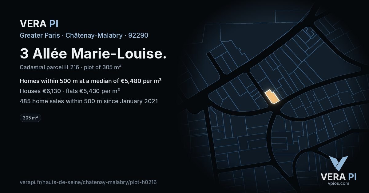 3 Allée Marie-Louise, Châtenay-Malabry at night – the plot lit, the parcels around coloured by the prices near them