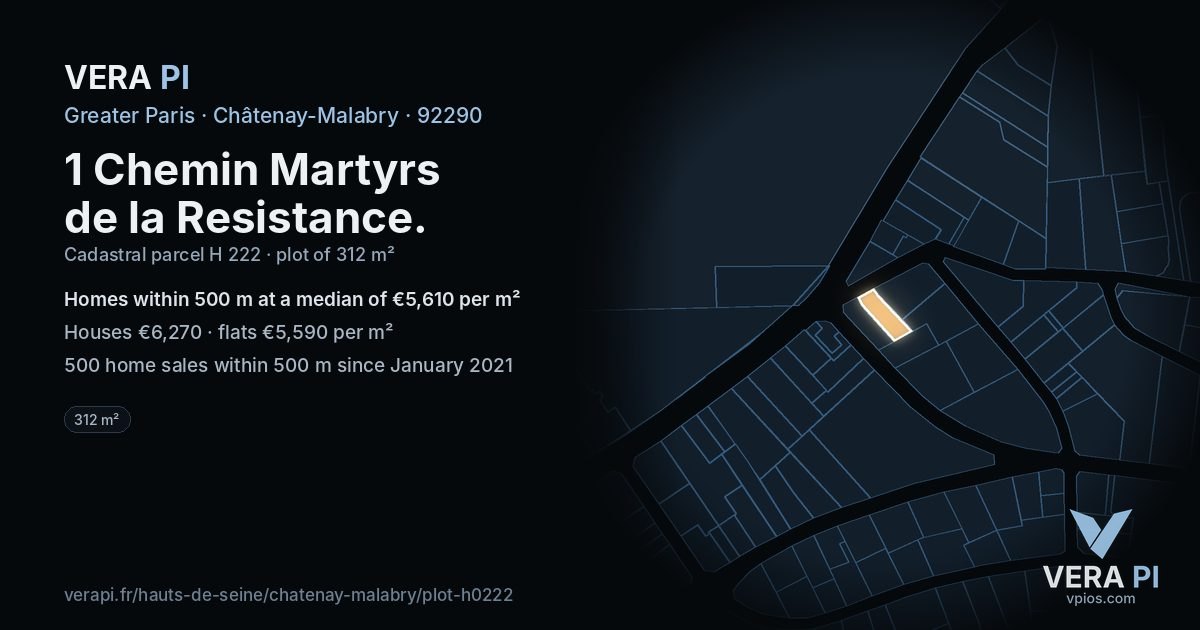 1 Chemin Martyrs de la Resistance, Châtenay-Malabry at night – the plot lit, the parcels around coloured by the prices near them