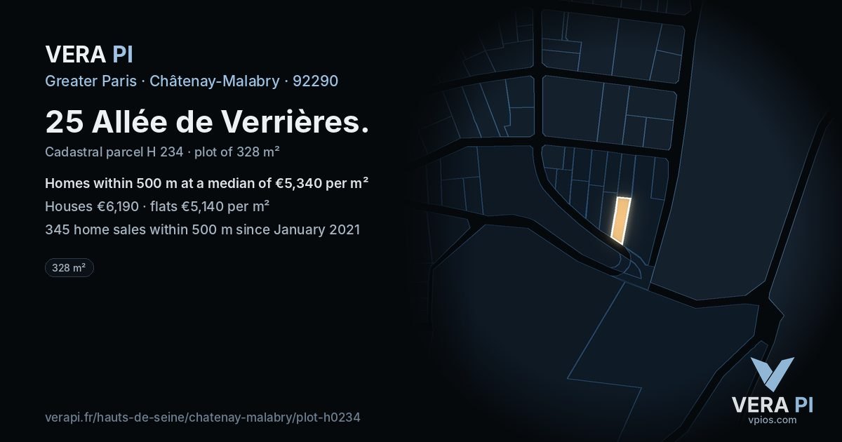 25 Allée de Verrières, Châtenay-Malabry at night – the plot lit, the parcels around coloured by the prices near them
