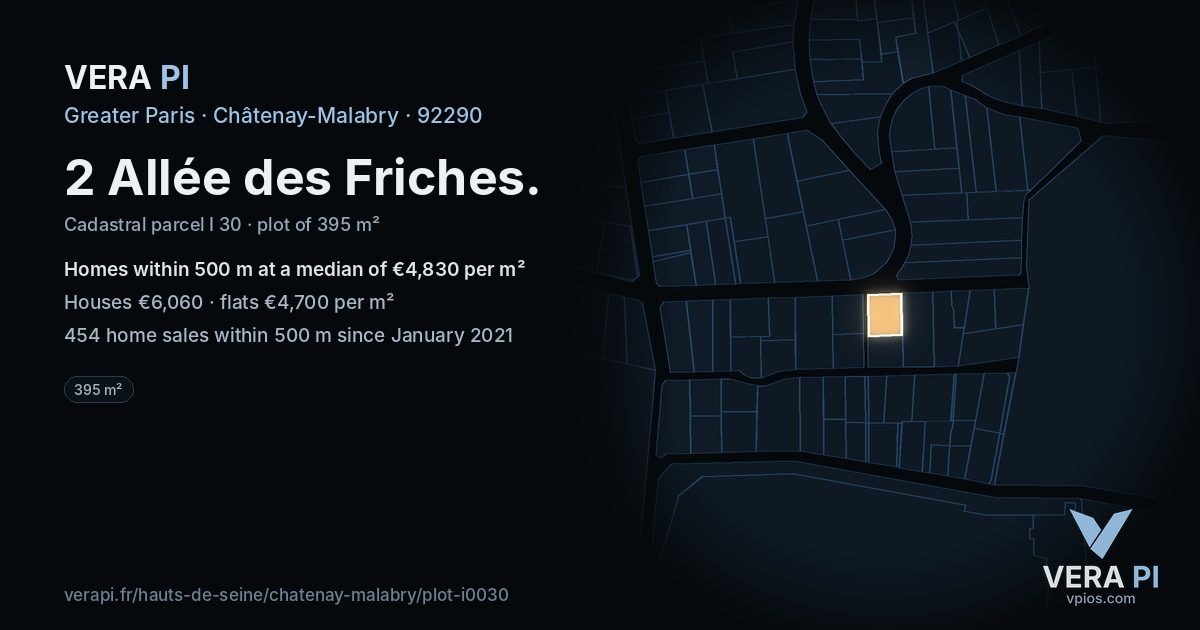 2 Allée des Friches, Châtenay-Malabry at night – the plot lit, the parcels around coloured by the prices near them