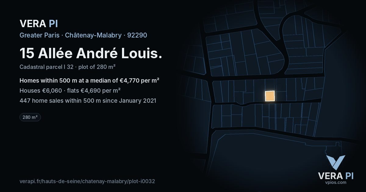 15 Allée André Louis, Châtenay-Malabry at night – the plot lit, the parcels around coloured by the prices near them