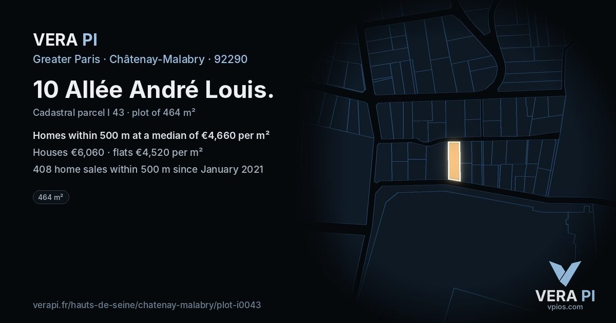 10 Allée André Louis, Châtenay-Malabry at night – the plot lit, the parcels around coloured by the prices near them