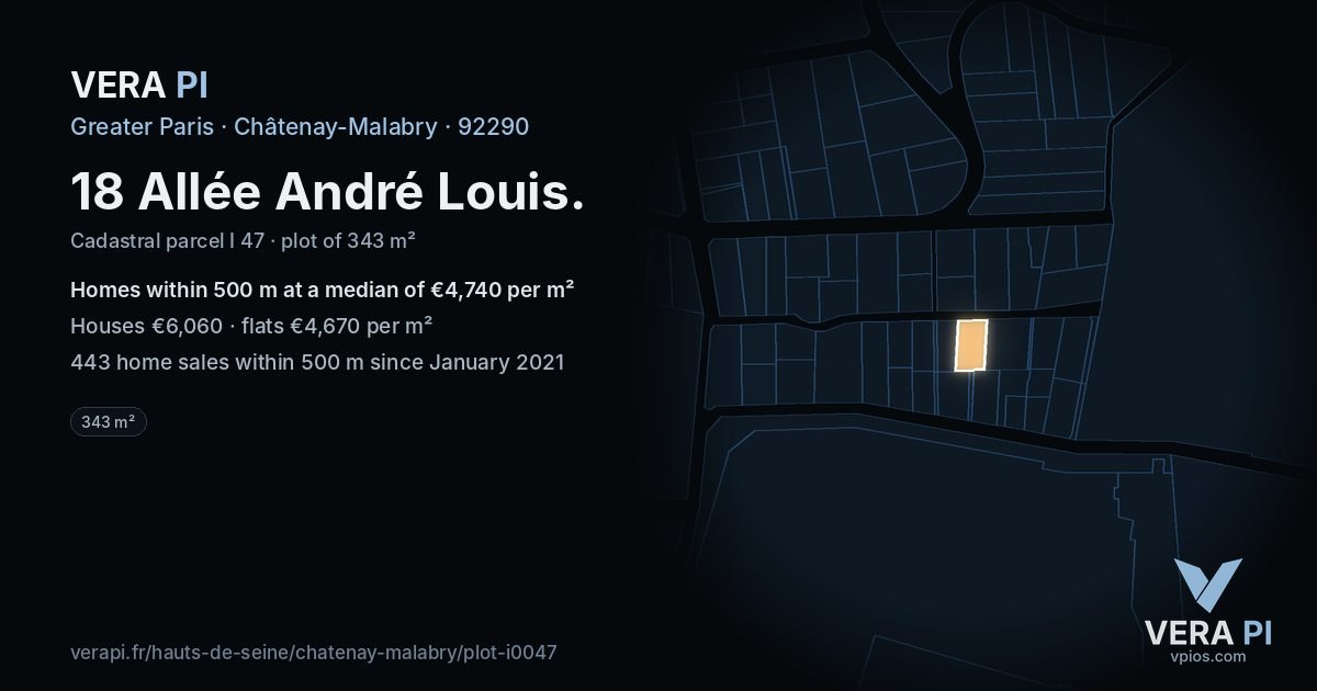 18 Allée André Louis, Châtenay-Malabry at night – the plot lit, the parcels around coloured by the prices near them