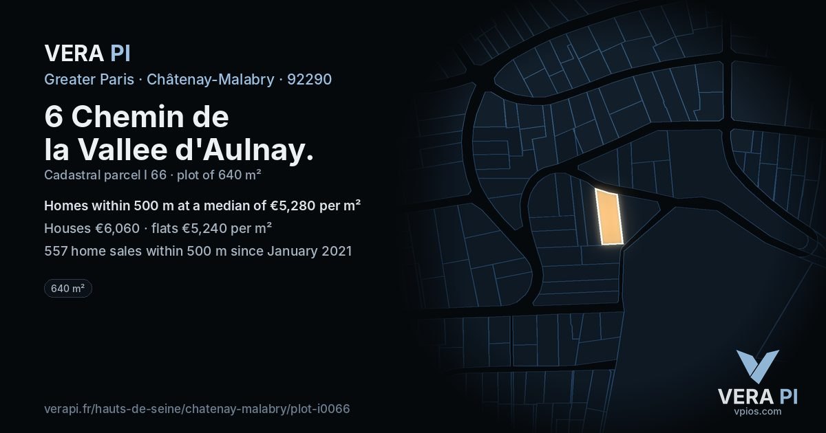 6 Chemin de la Vallee d'Aulnay, Châtenay-Malabry at night – the plot lit, the parcels around coloured by the prices near them