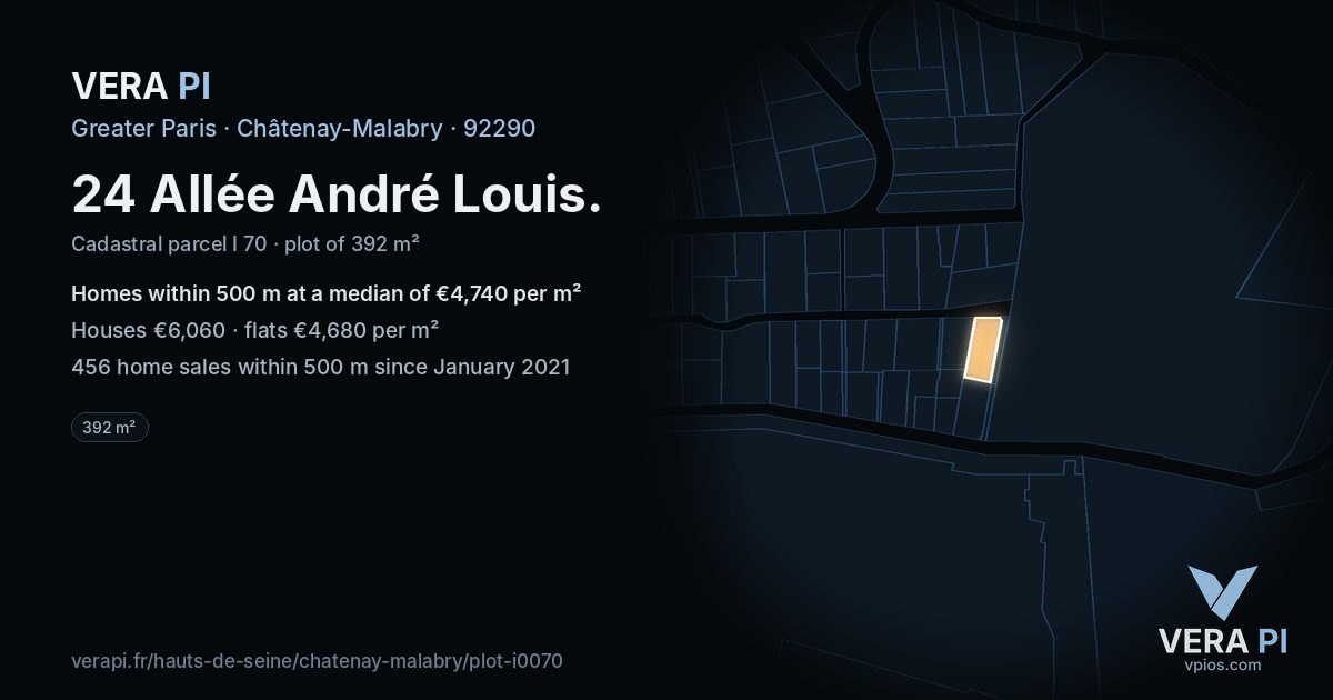 24 Allée André Louis, Châtenay-Malabry at night – the plot lit, the parcels around coloured by the prices near them