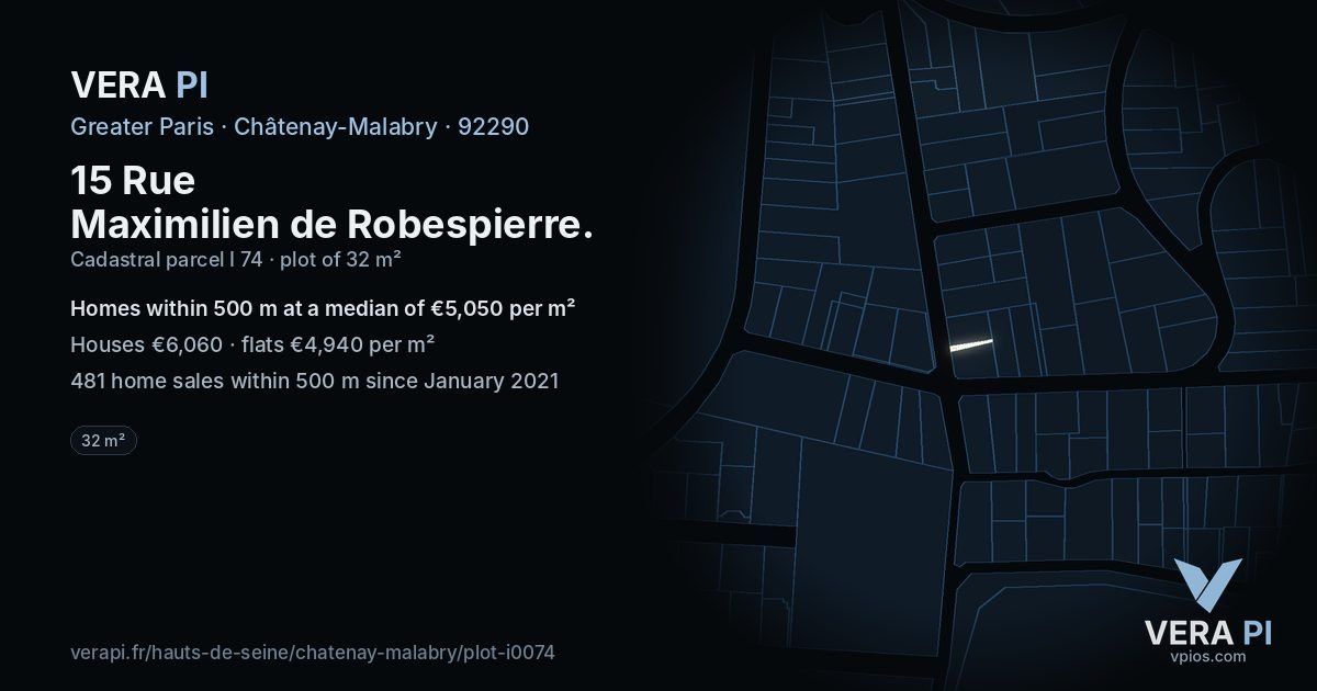 15 Rue Maximilien de Robespierre, Châtenay-Malabry at night – the plot lit, the parcels around coloured by the prices near them